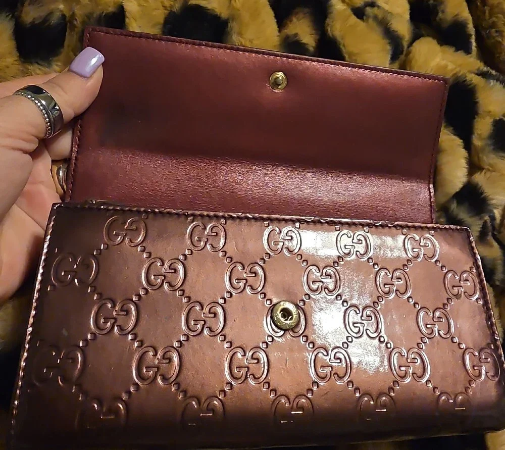 Gucci Metallic Brown GG Embossed Continental Wallet with Gold Heart Logo
